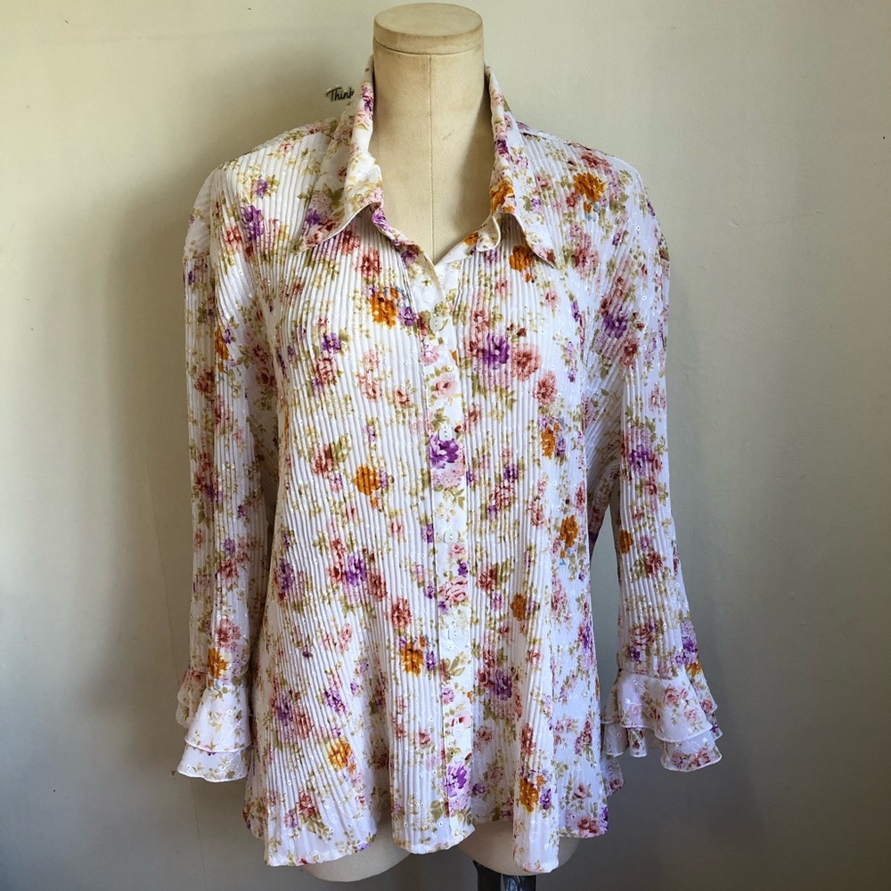 Essentials By Milano Floral, Crinkle Blouse